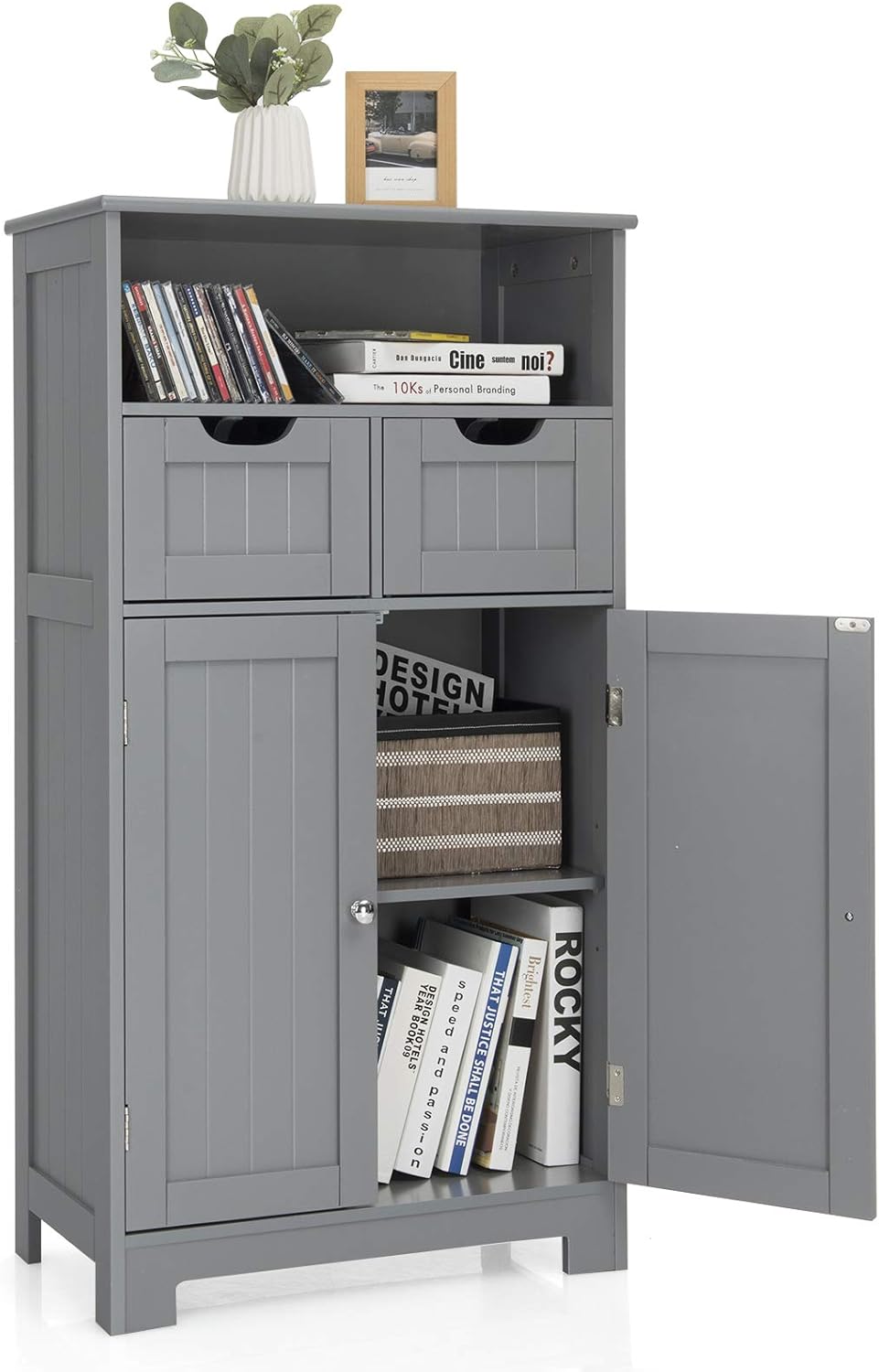 Espresso Bathroom Floor Cabinet with Two Doors and Two Adjustable Drawers R4376