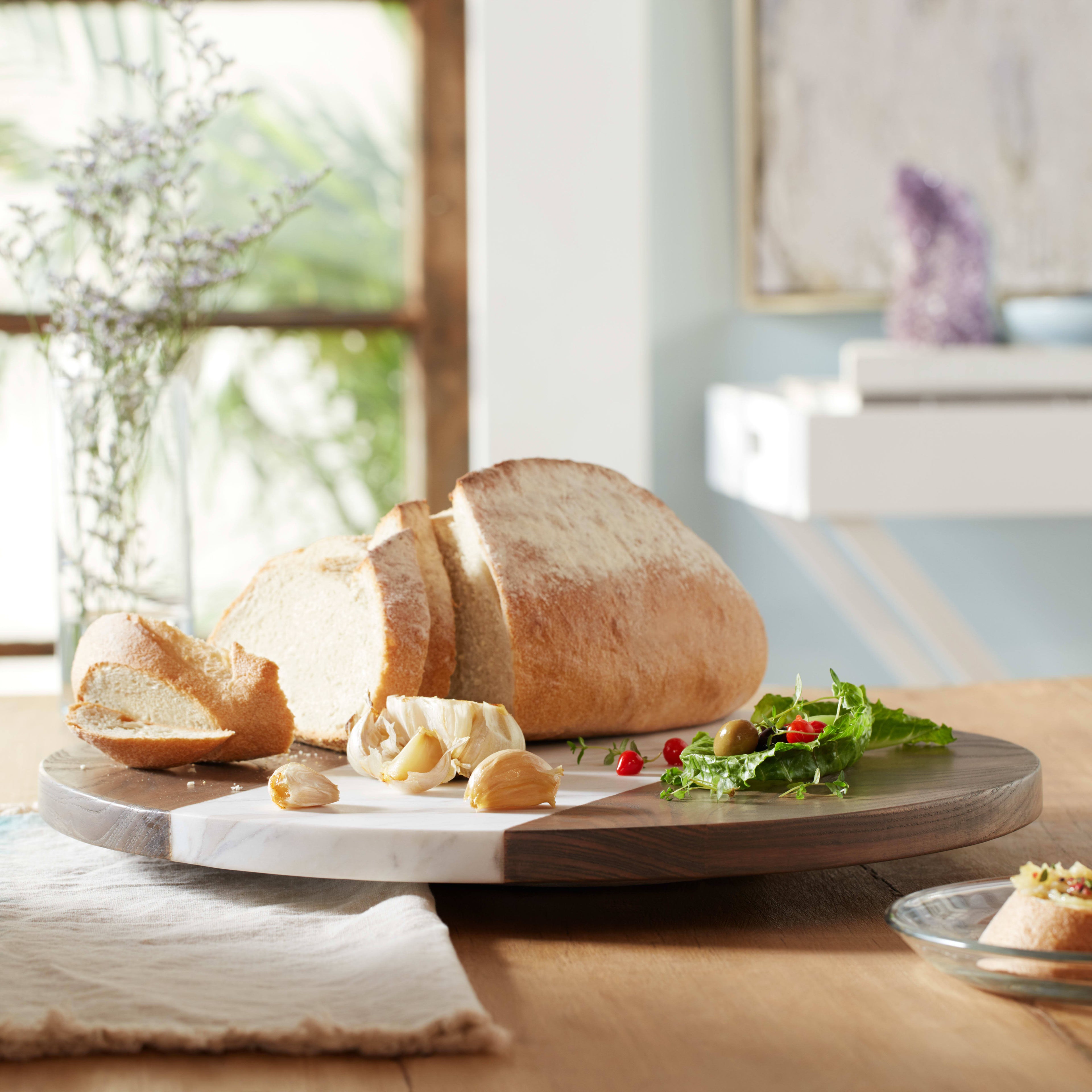 Wood and Marble Lazy Susan Tabletop Centerpiece T3120