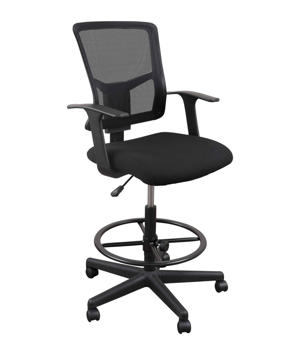 Black Sit to Stand Drafting Stool Chair with Adjustable Footrest and Armrests Q334890