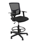 Black Sit to Stand Drafting Stool Chair with Adjustable Footrest and Armrests Q334890