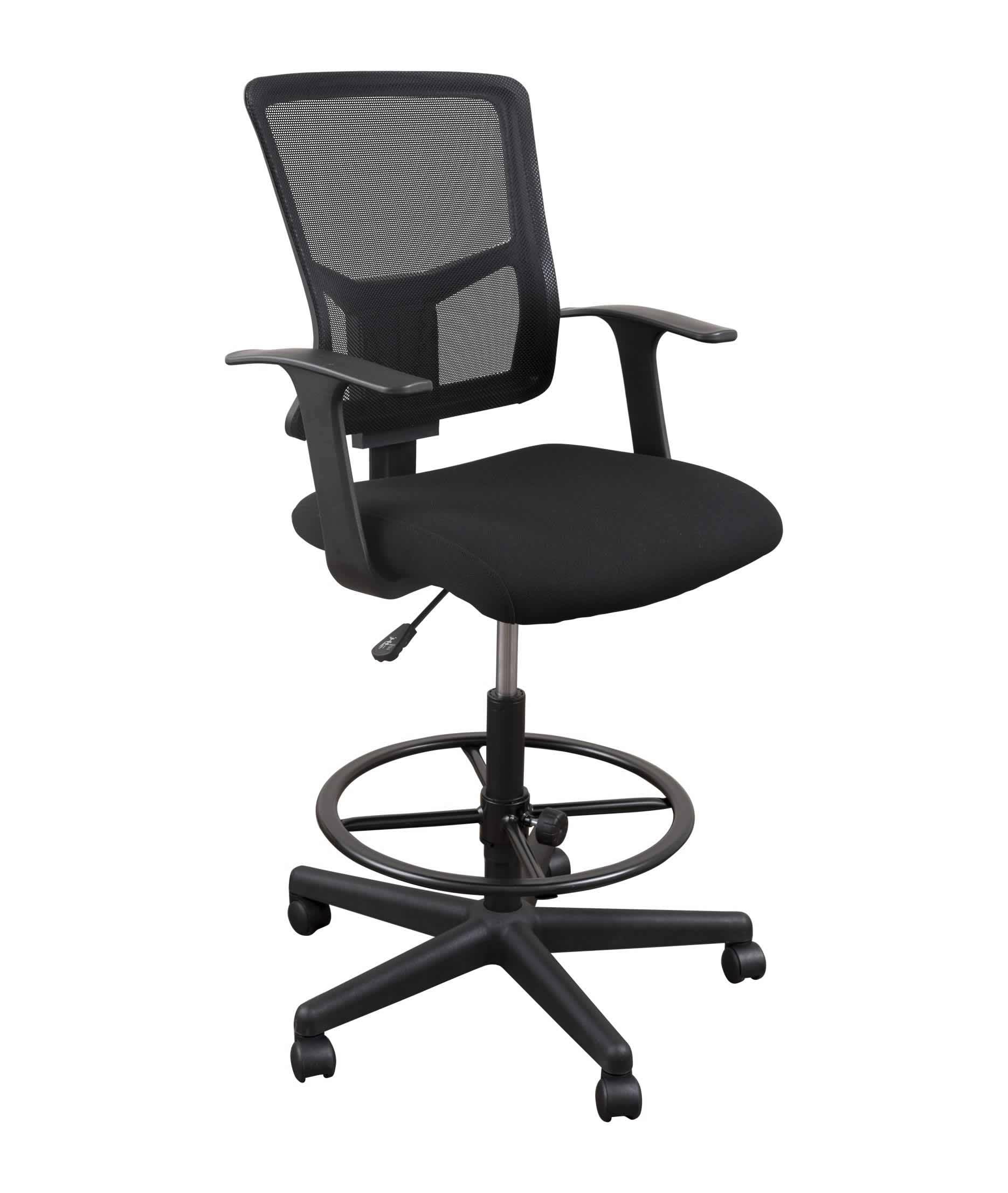 Black Sit to Stand Drafting Stool Chair with Adjustable Footrest and Armrests Q334890