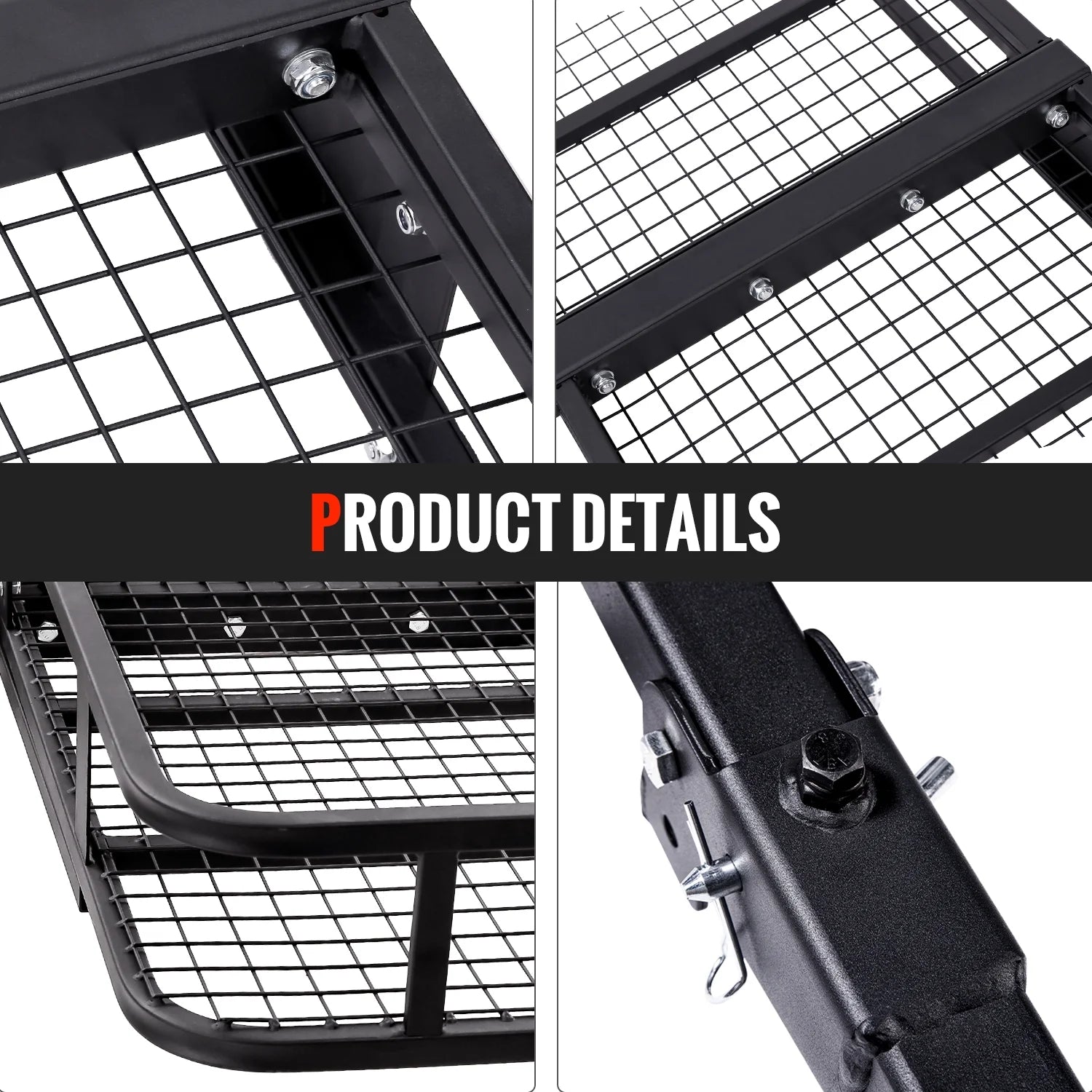 Hitch Mount Folding Cargo Basket with Cargo Net and Anti-rattle Stabilizer, 500 LB Capacity, Fits 2" Receiver E13659