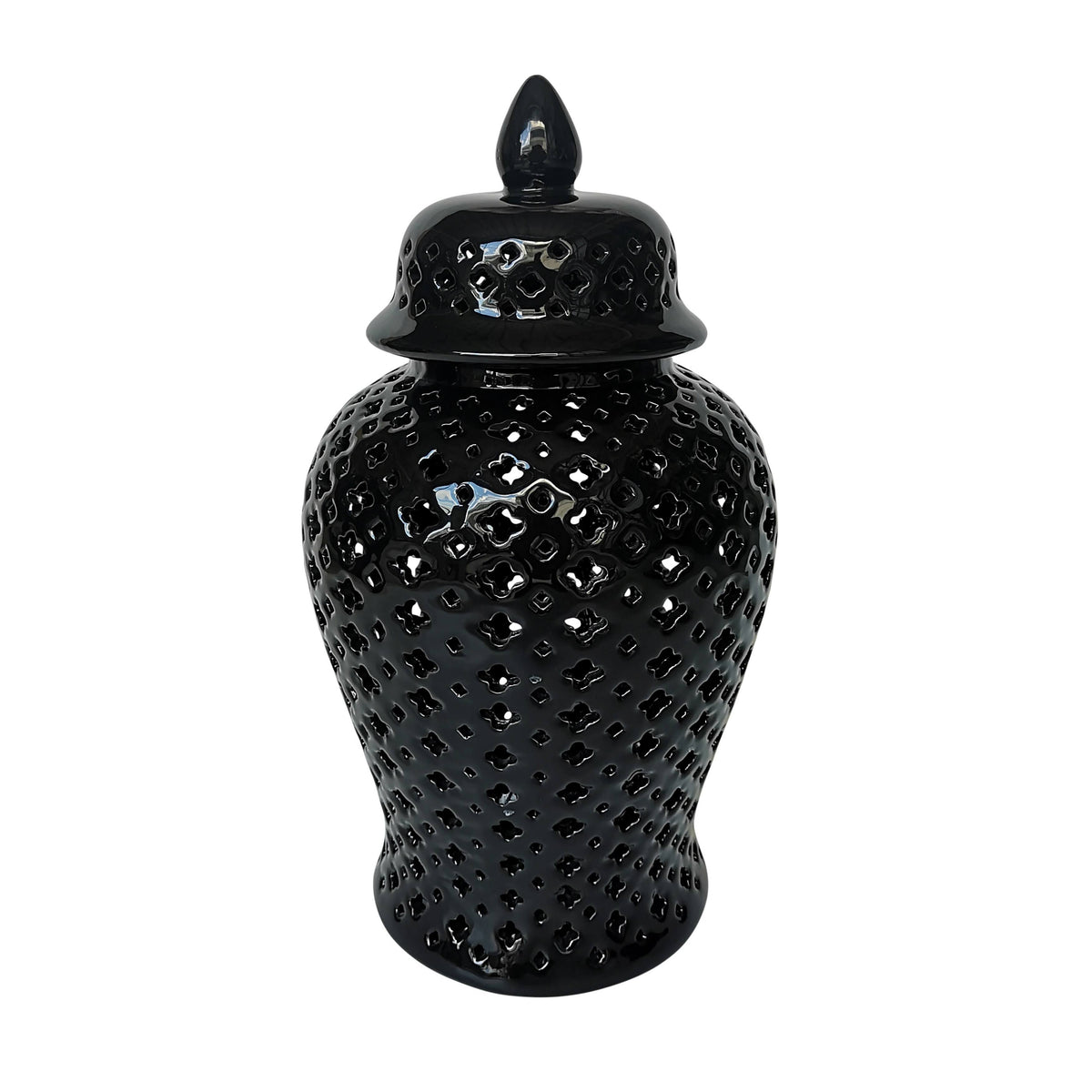 Black Cut-Out Clover Temple Jar O192