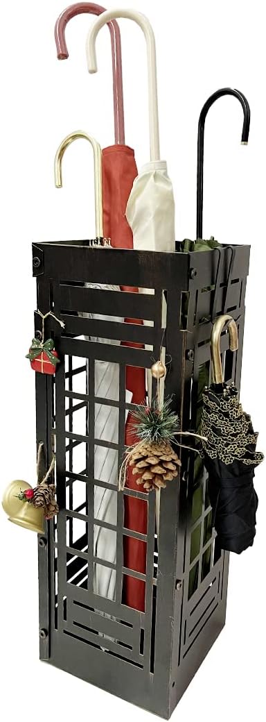 Bronze Metal Umbrella Stand Rack with Cane Holder E8454