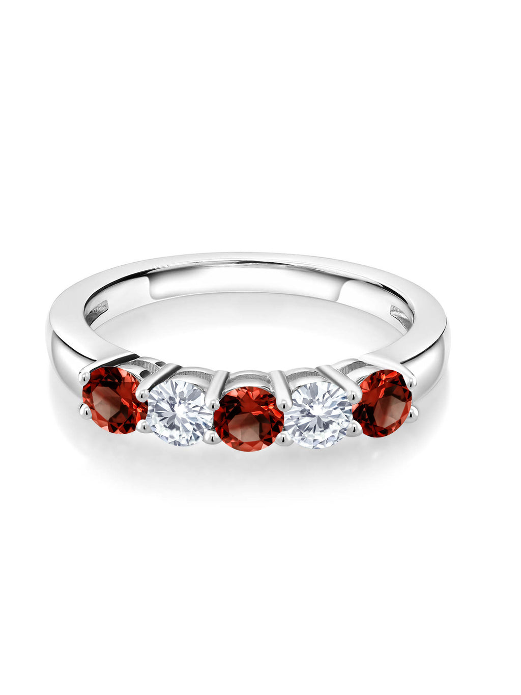 925 Sterling Silver Red Garnet and White Moissanite Wedding Band Ring G50199