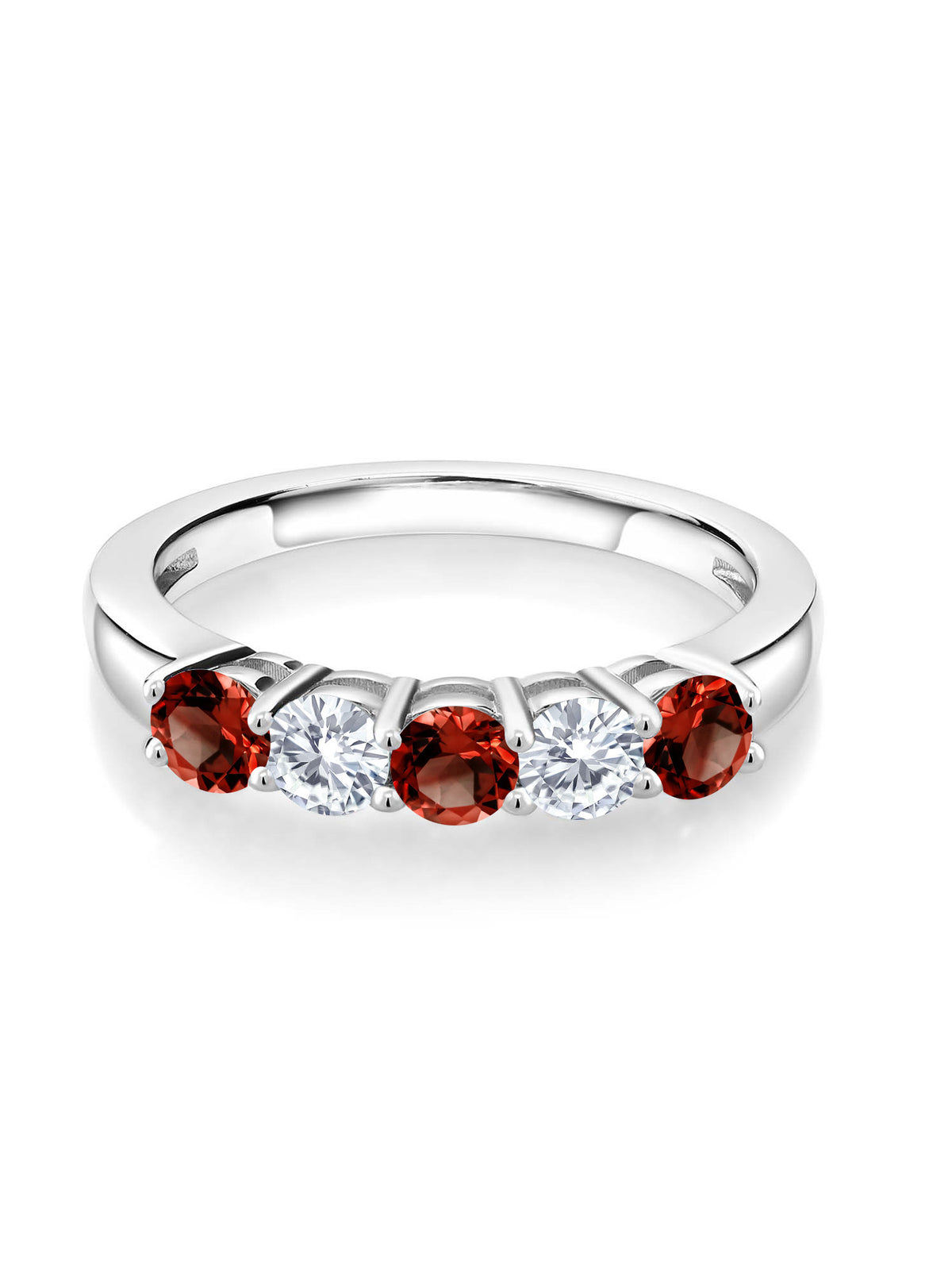 925 Sterling Silver Red Garnet and White Moissanite Wedding Band Ring G50199