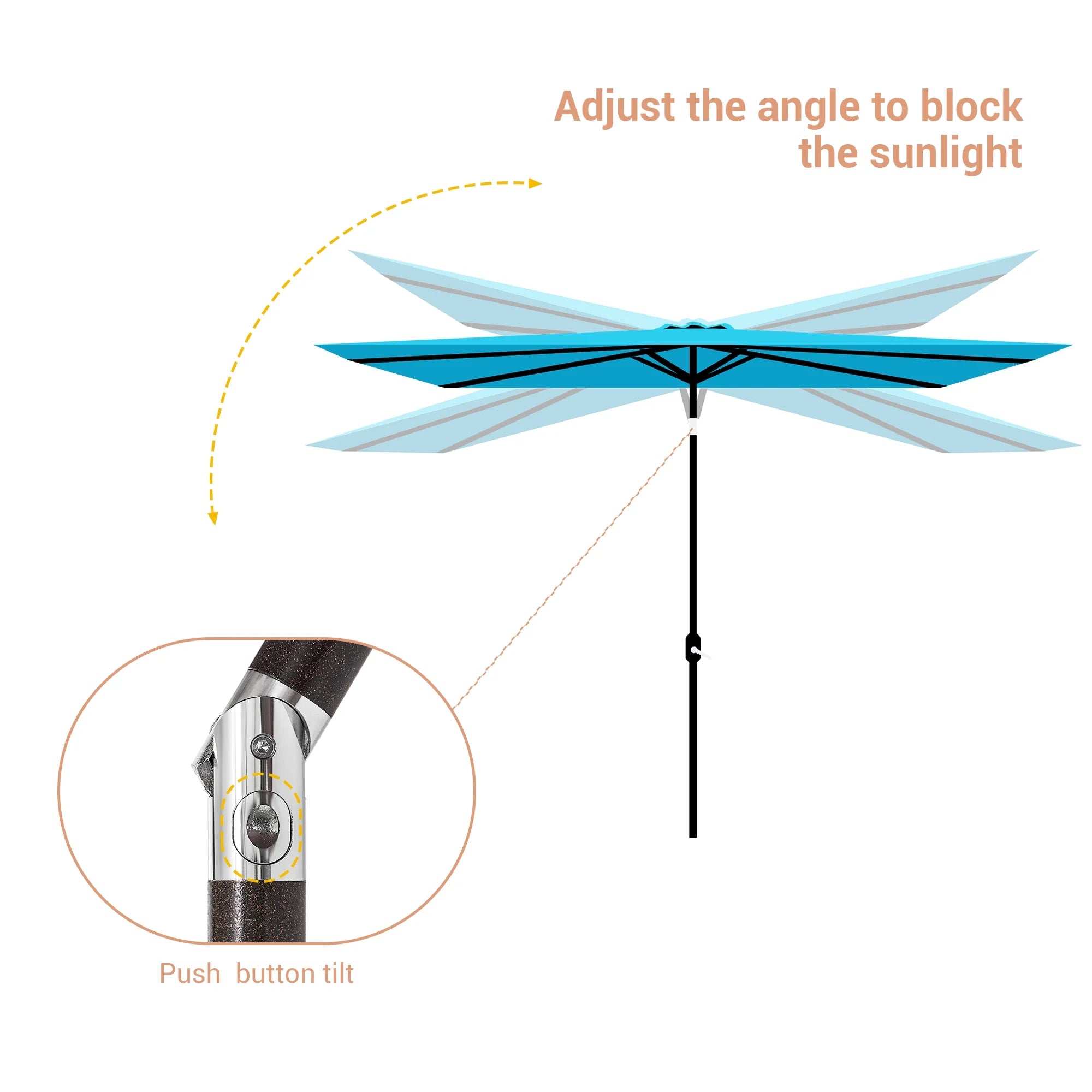 10 x 6.5ft LED Rectangle Outdoor Patio Umbrella with Polyester Canopy, Lake Blue W736