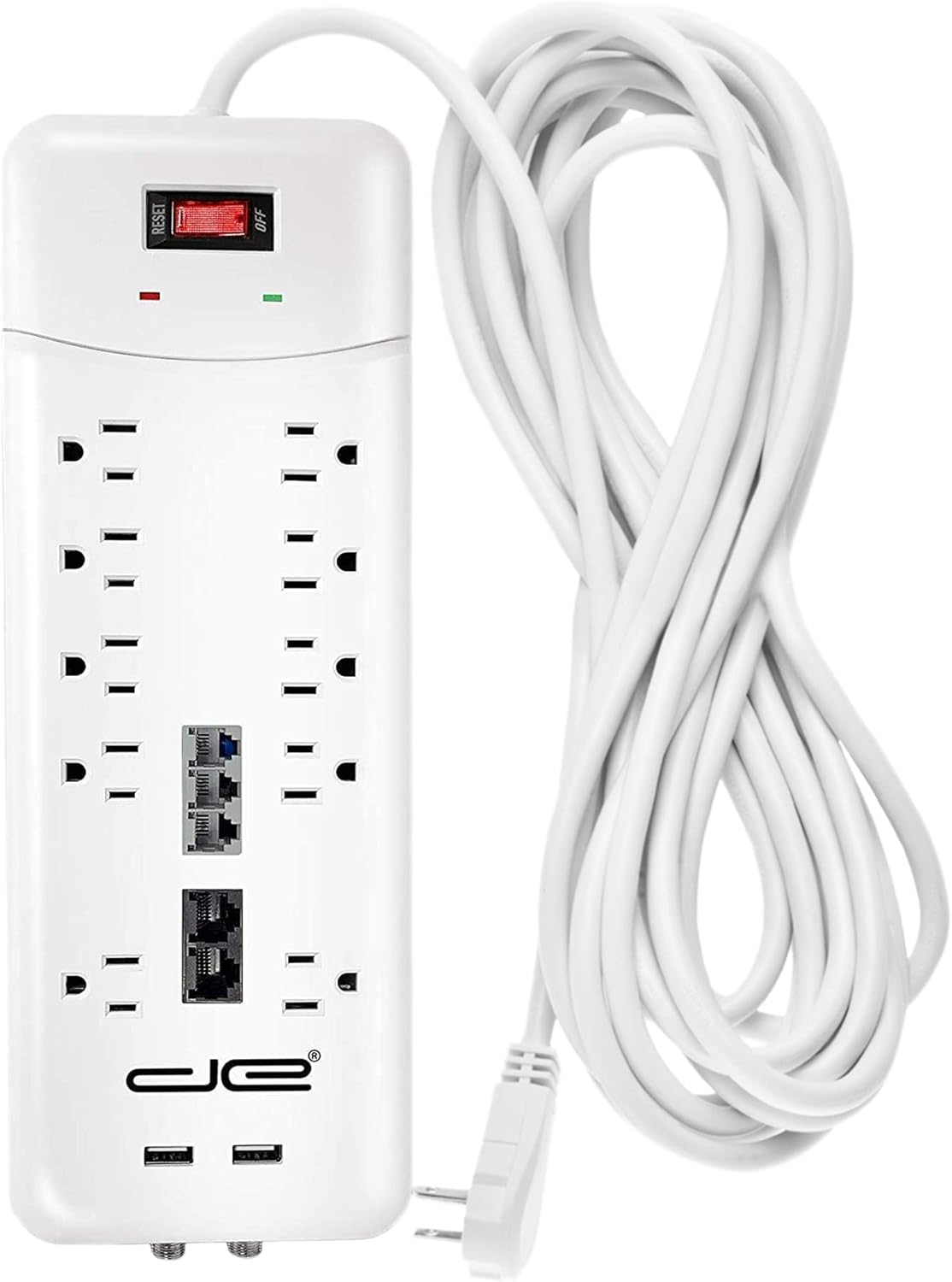 Black 10-Outlet Surge Protector Power Strip, 25 Foot Extension Cord, Pack of 2 O603055
