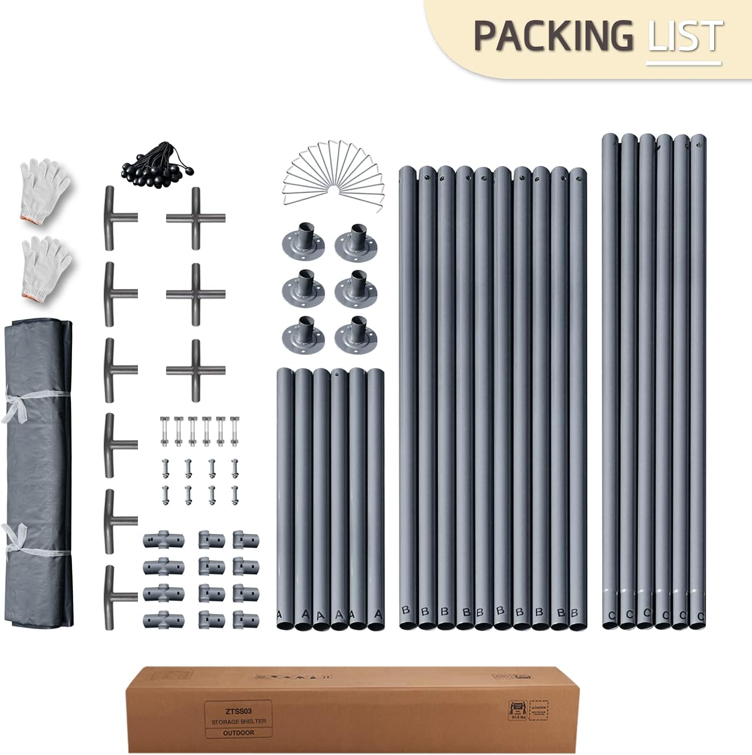10x10 ft Portable Storage Shed with Roll-up Zipper Door, Gray O449