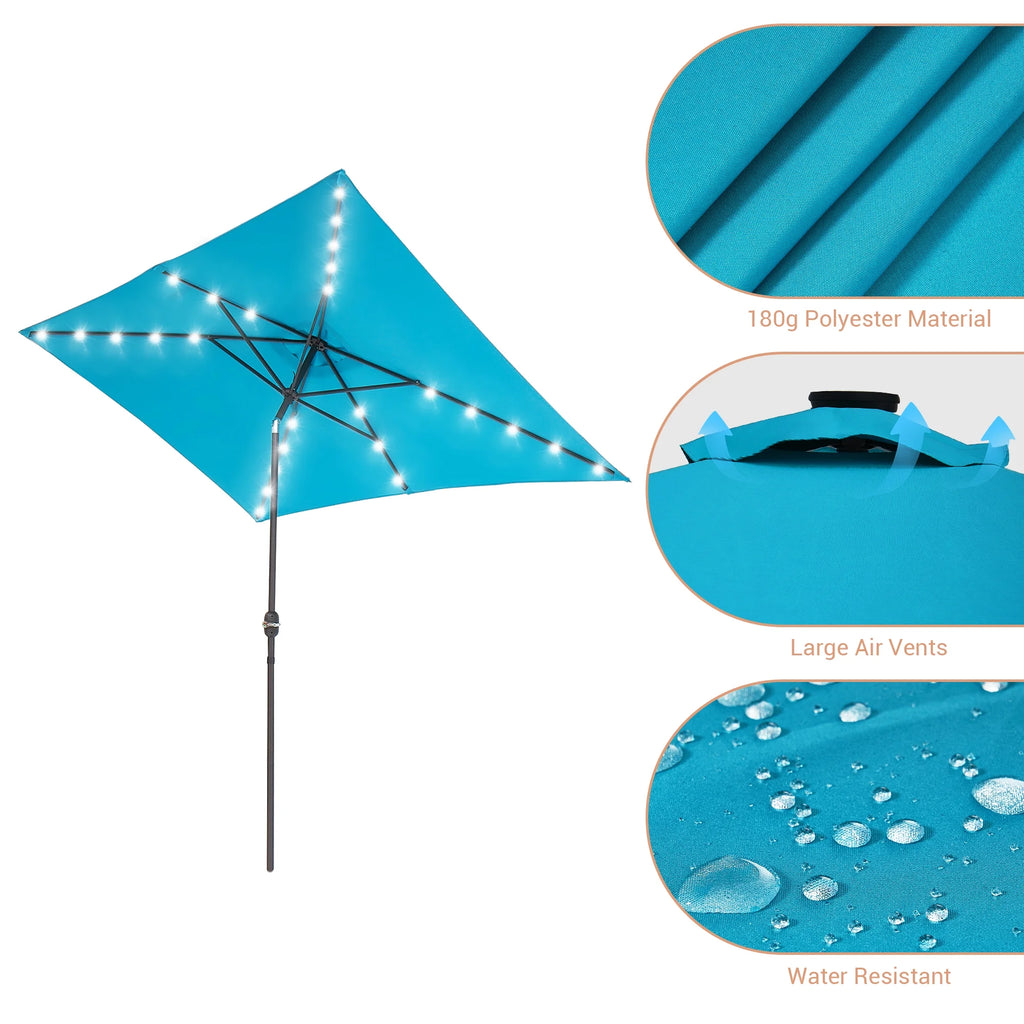 10 x 6.5ft LED Rectangle Outdoor Patio Umbrella with Polyester Canopy, Lake Blue W736