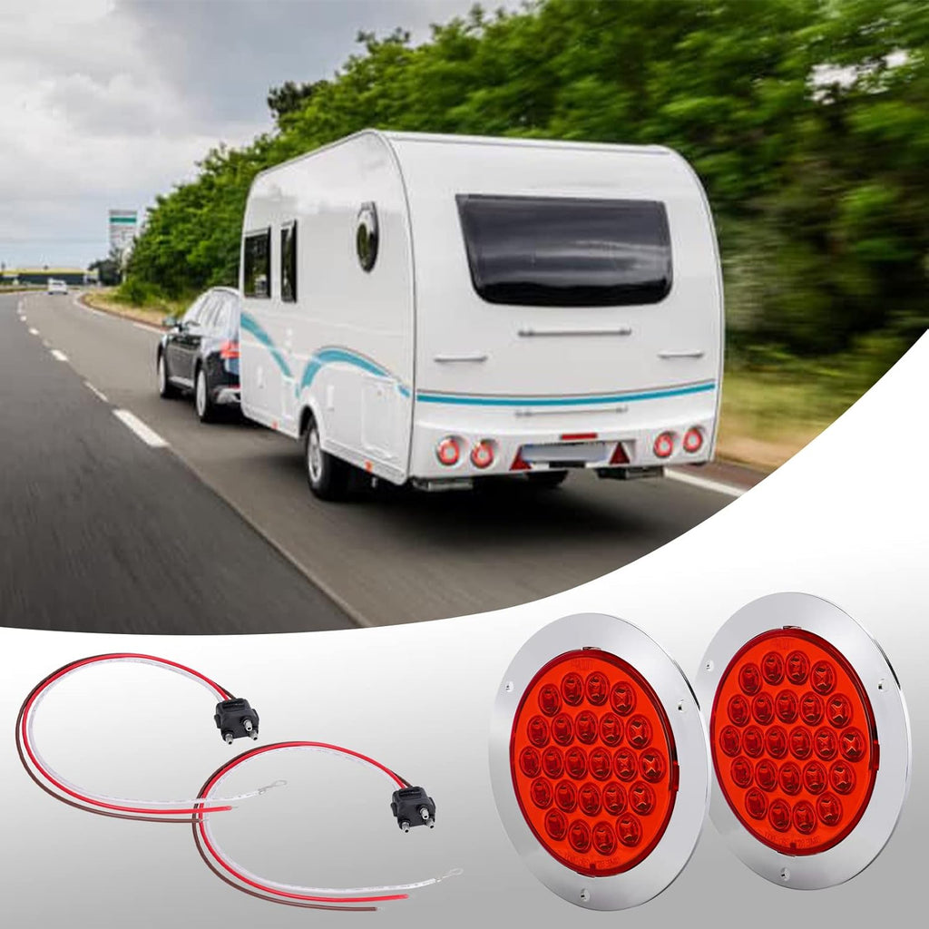 Red 4 Inch 24 LED Trailer Tail Light, 12V IP65 Waterproof, 4 Pcs X52023