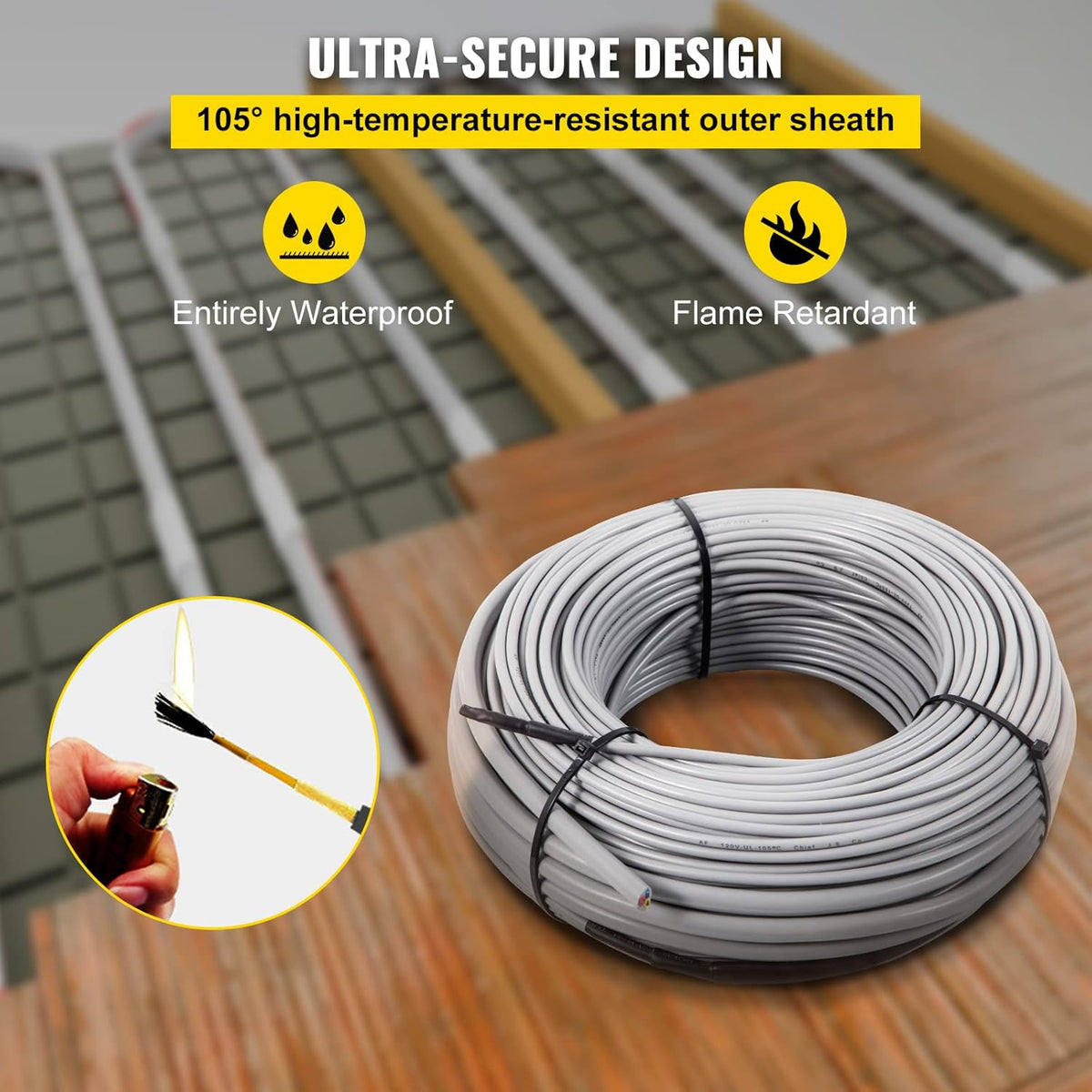 Floor Heating Cable 37.5 Square Feet with Temperature Control Panel O627