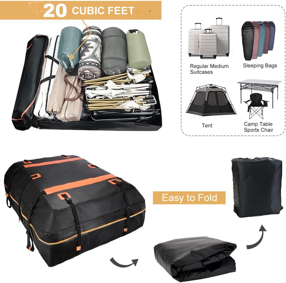 Rooftop Cargo Carrier Bag Waterproof 20 Cubic Car Roof Bag with Anti-Slip Mat Straps Door Hooks U321240