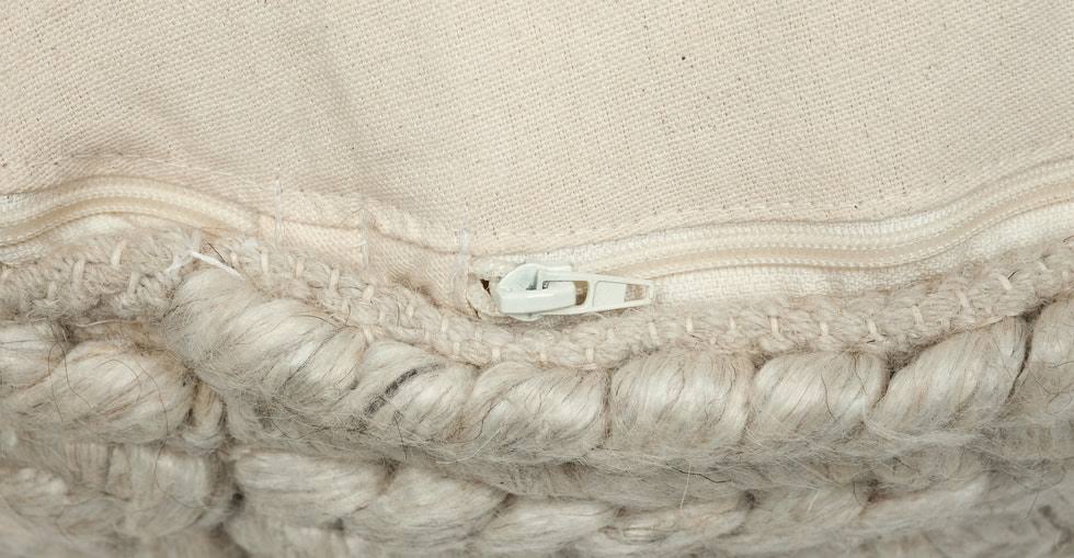 Ivory Braided Chunky Wool Pouf Y16849