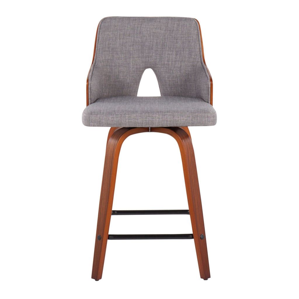 24" Counter Stool With Swivel In Walnut And Light Grey Fabric - Set Of 2 B85970