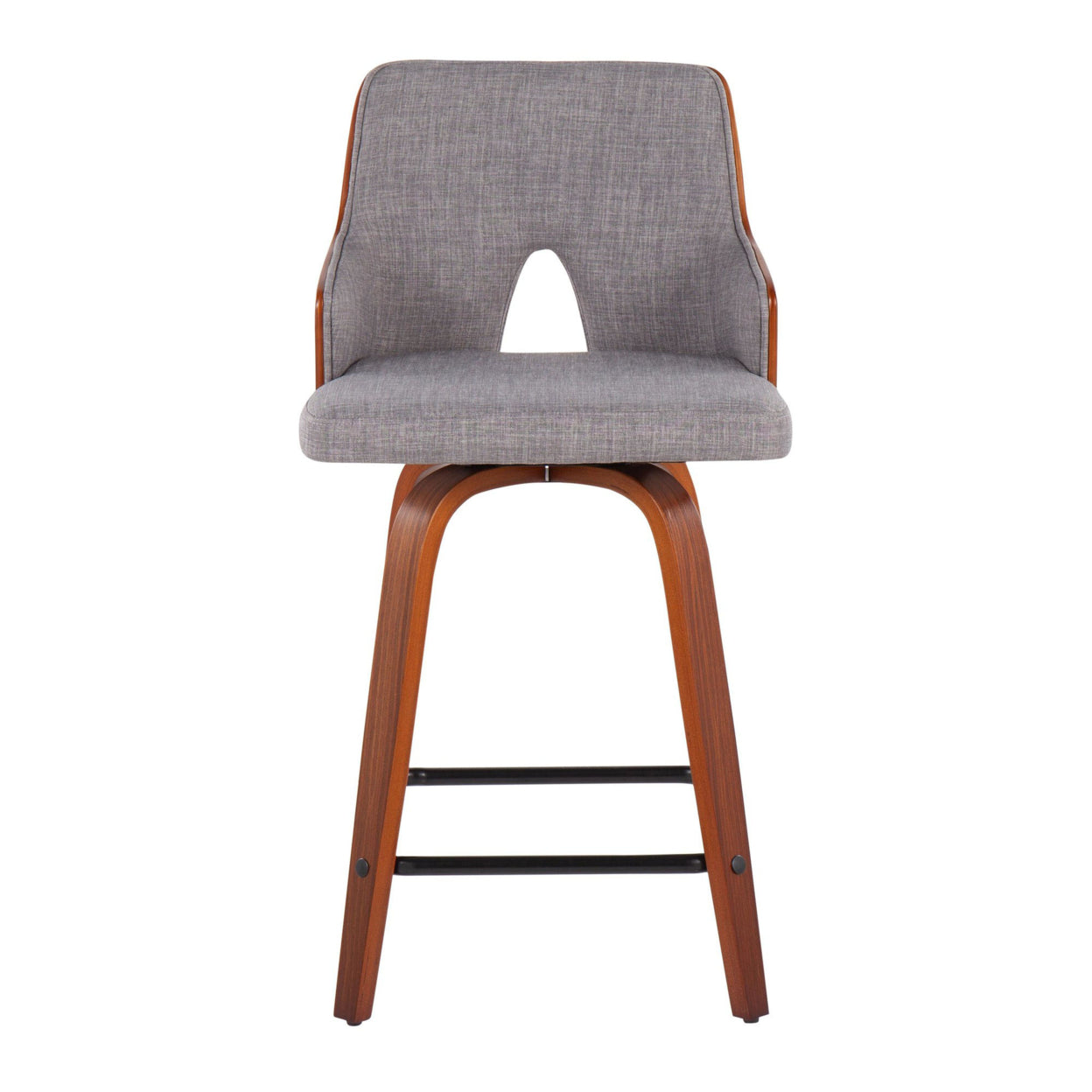 24" Counter Stool With Swivel In Walnut And Light Grey Fabric - Set Of 2 B85970