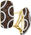 Chocolate and White Diamond Cluster Hoop Earrings 14k Yellow Gold Over 925 Sterling Silver G109