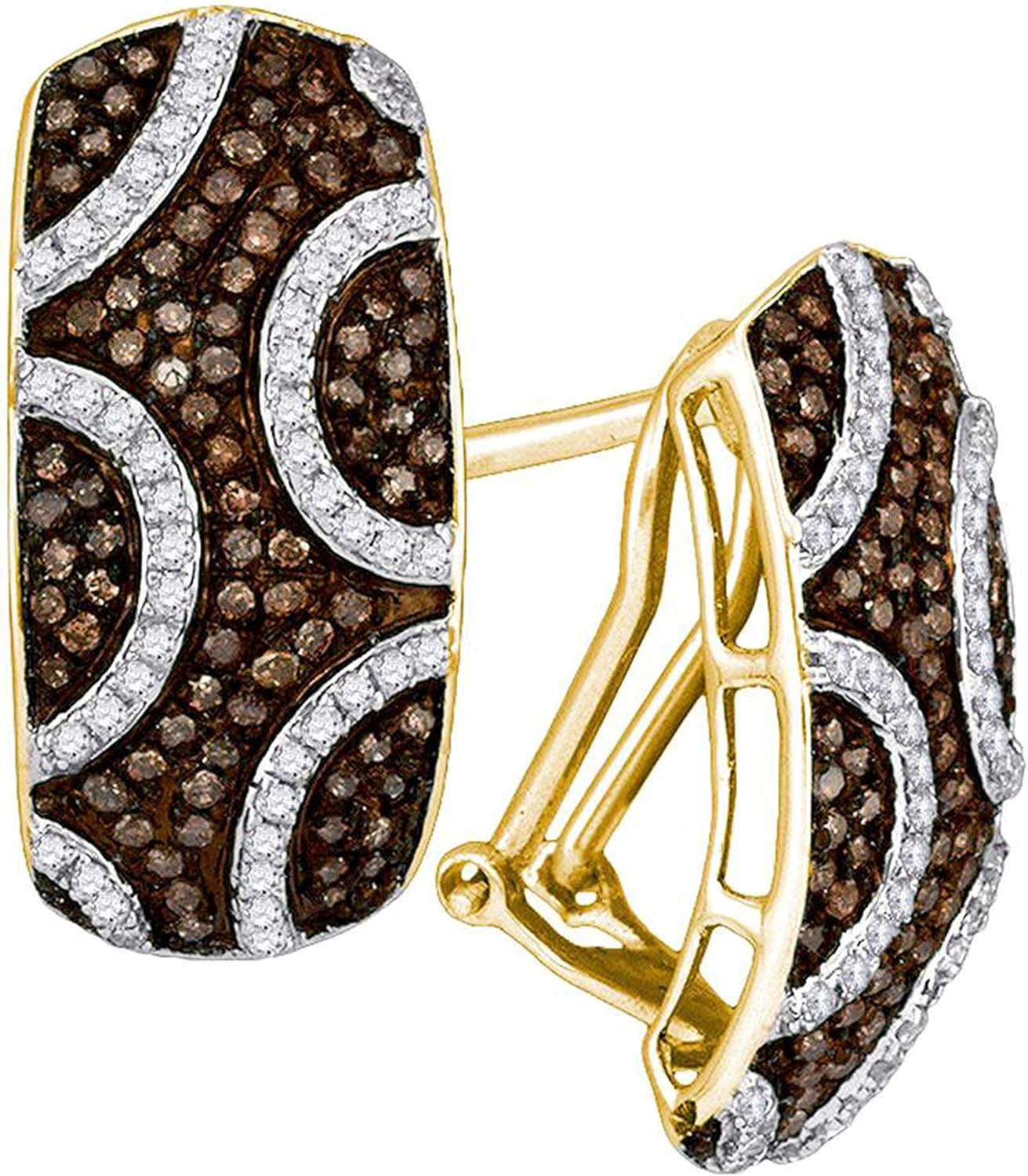 Chocolate and White Diamond Cluster Hoop Earrings 14k Yellow Gold Over 925 Sterling Silver G109