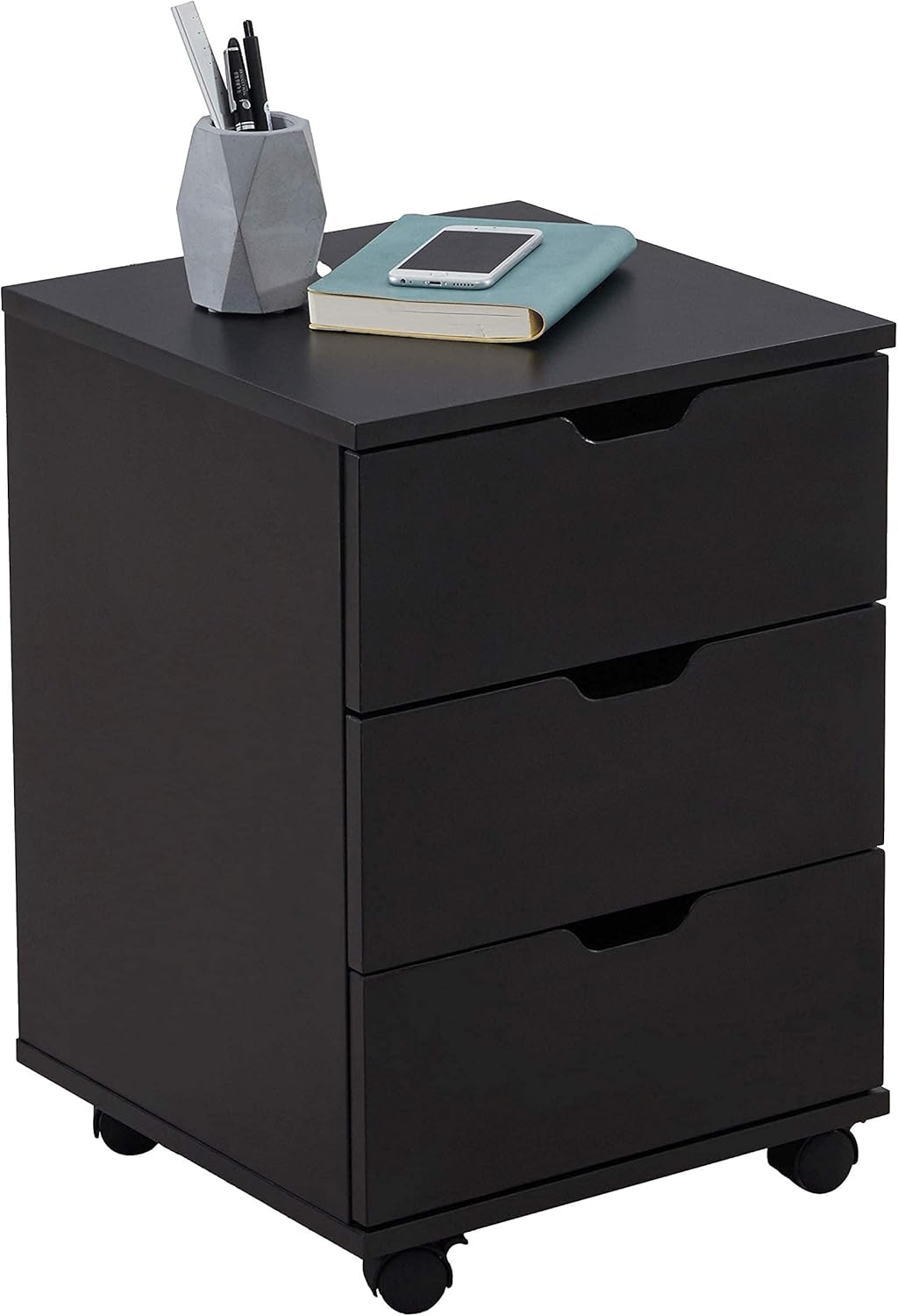 3 Drawer Wood Rolling Office Filing Cabinet (Dark Walnut) K5737