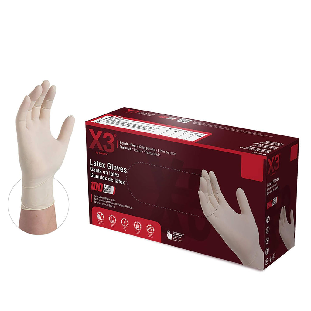 Ivory Latex Industrial Powder Free Disposable Gloves (Case of 1000) - Large U608868