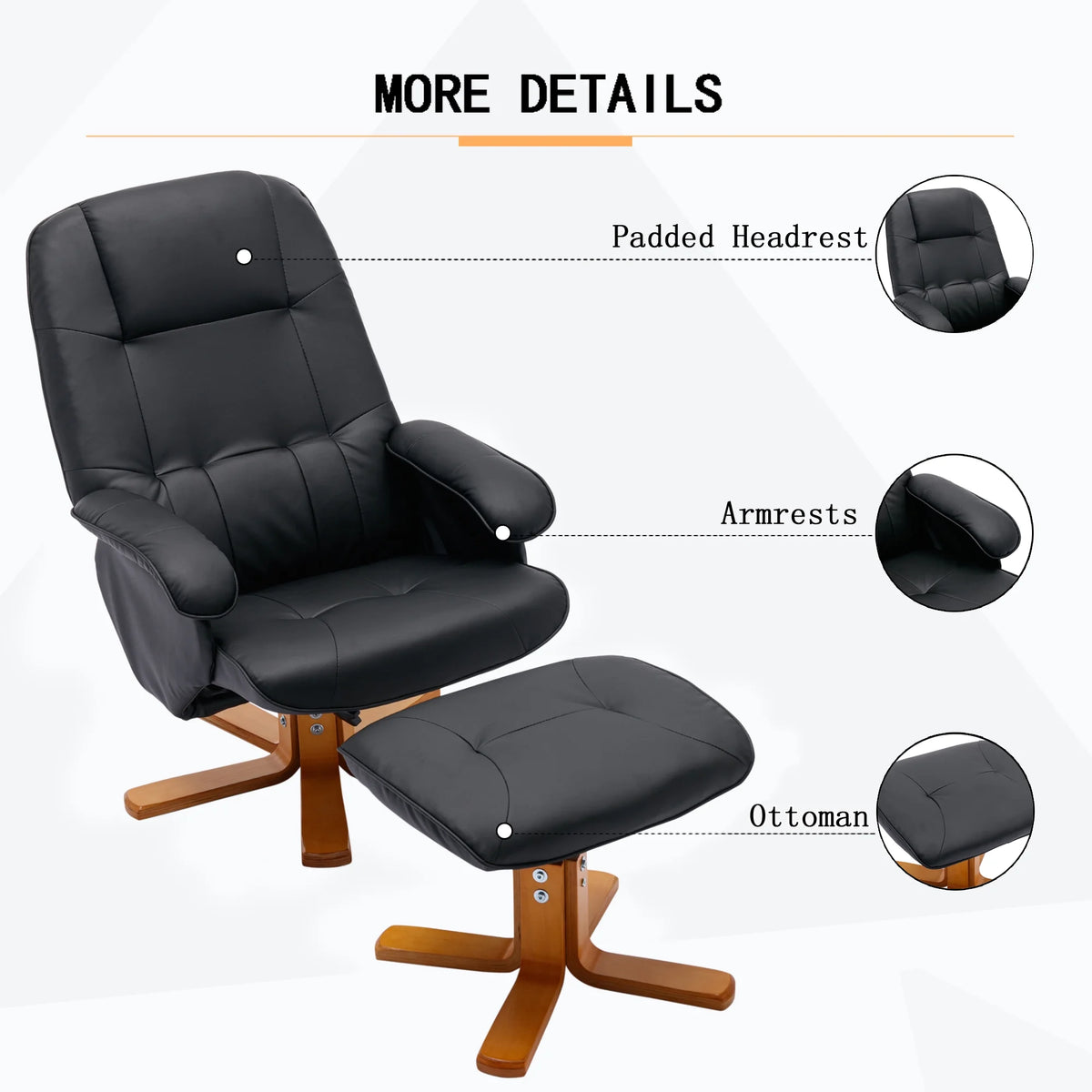 Beige Faux Leather Swivel Recliner Chair with Ottoman and Wood Base L295