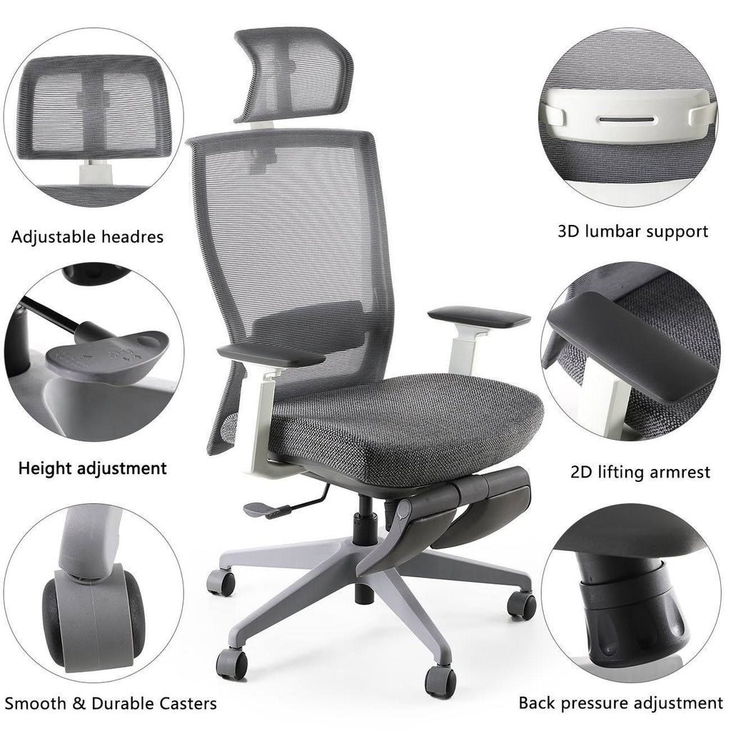 Gray Ergonomic Chair with Footrest K230