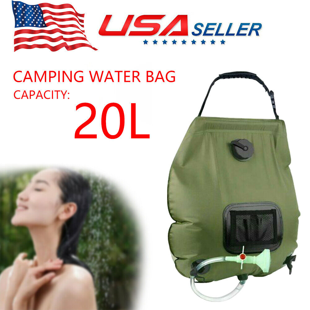 5 Gallon Solar Heated Camping Shower Bag with Removable Hose, Green PVC O492121