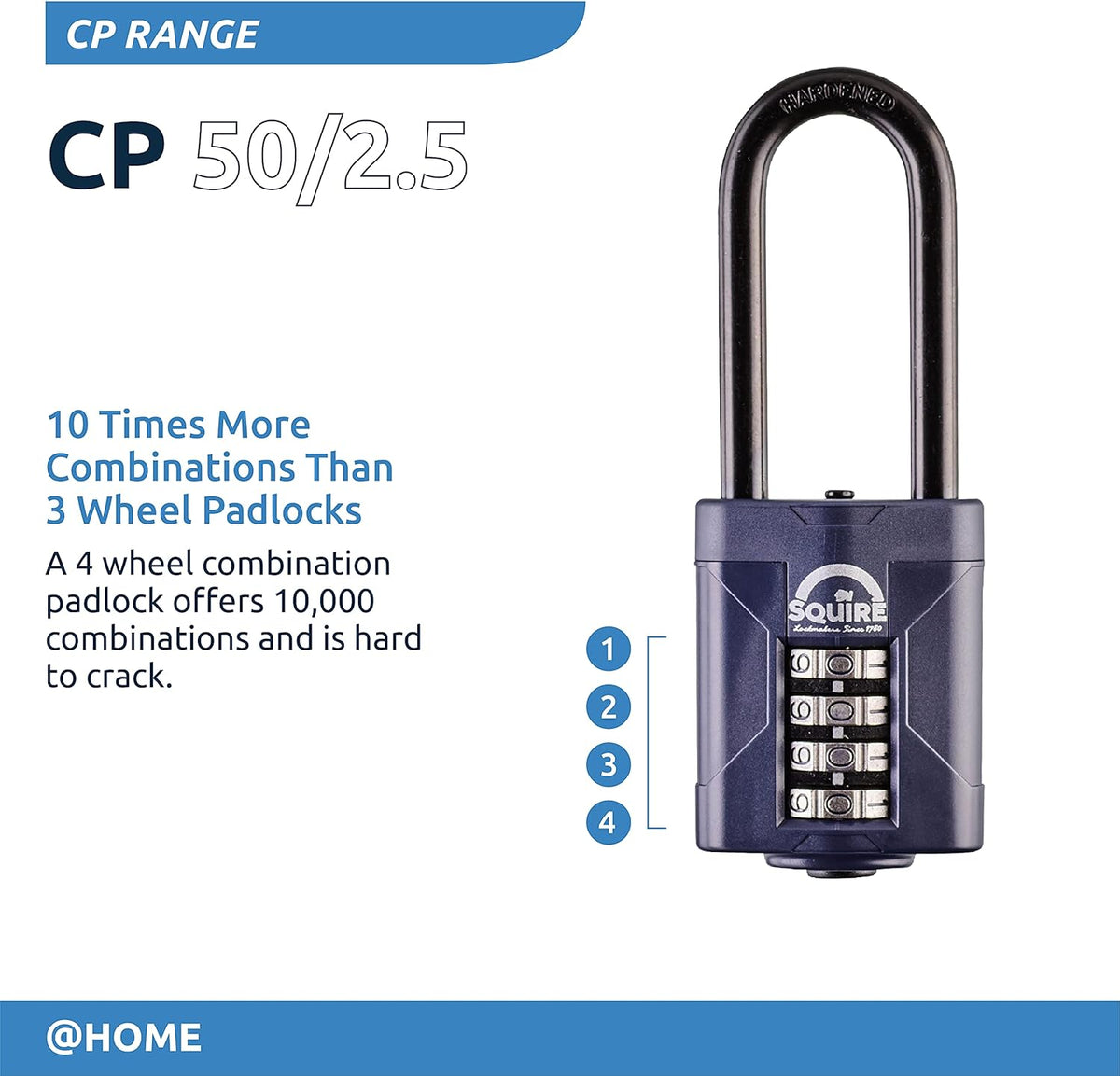 Blue 50 mm Alloy Steel 4 Wheel Combination Padlock, Pack of 2 J563088