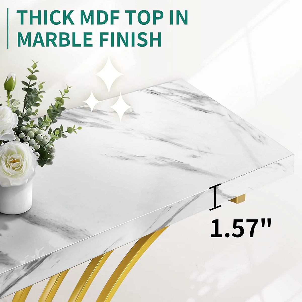 Gold Narrow Console Table with Faux Marble Top N282060