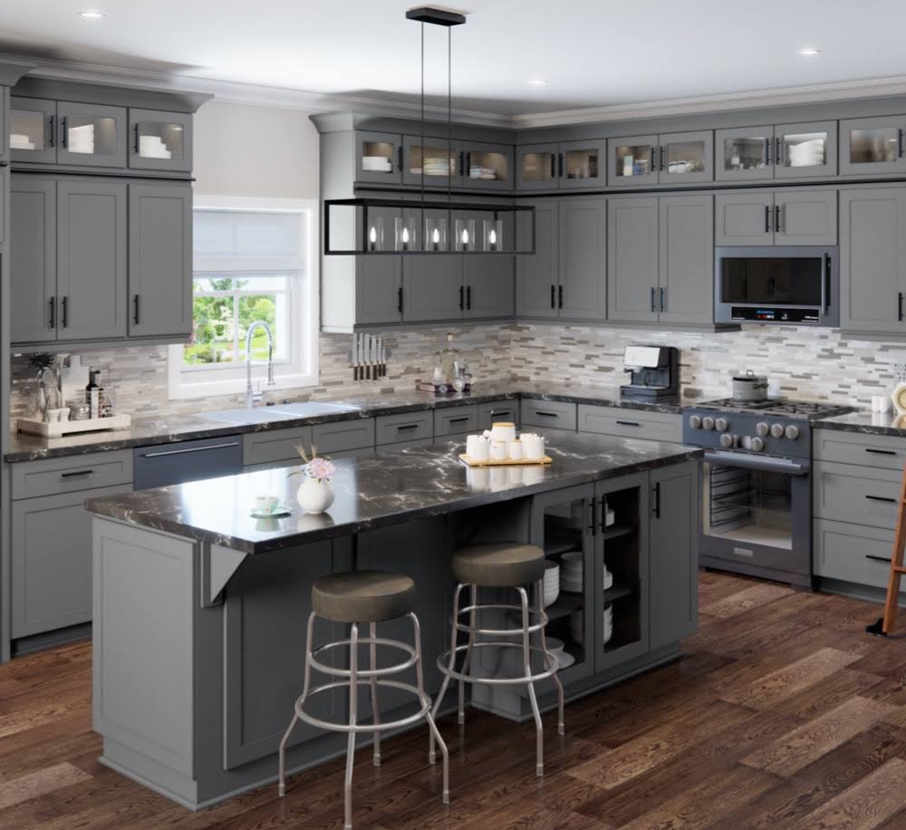 Grey 36x22 x 34.5x22 x 24x22 Sink 2 Doors 2 False Drawers Base Cabinet High-Density Fiberboard U719510